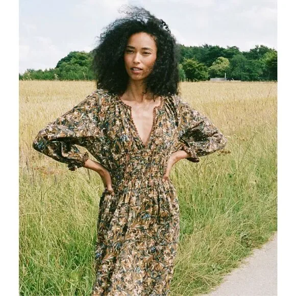 NWT Doen Delfina Organic Cotton Floral Maxi Dress Small - Picture 2 of 11